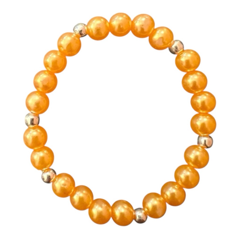 CUSTOMIZABLE Orange and silver beaded stretchy charm bracelet.
